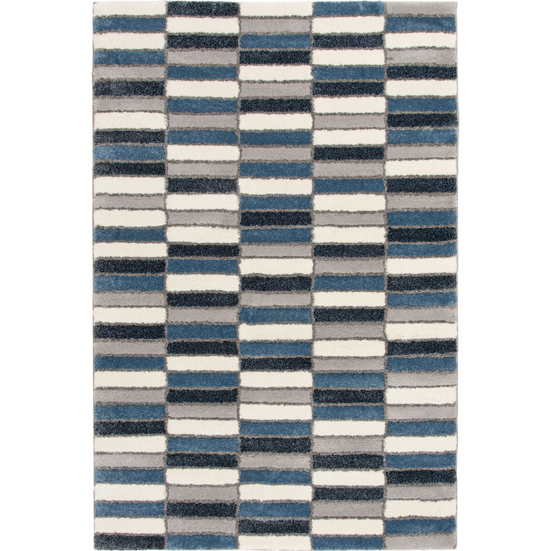 Tapis d'intérieur en polypropylène / polyester à blocs de couleur gris / bleu Latitude Run® Structures