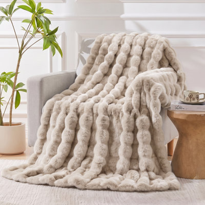 PFASDFW Faux Fur Throw Blanket for Couch, Luxury Cozy Soft Fluffy and Fuzzy Plush Rabbit Fur Bubble Blanket for Sofa Bedroom Living Room, Mothers Day Birthday Gifts for Women