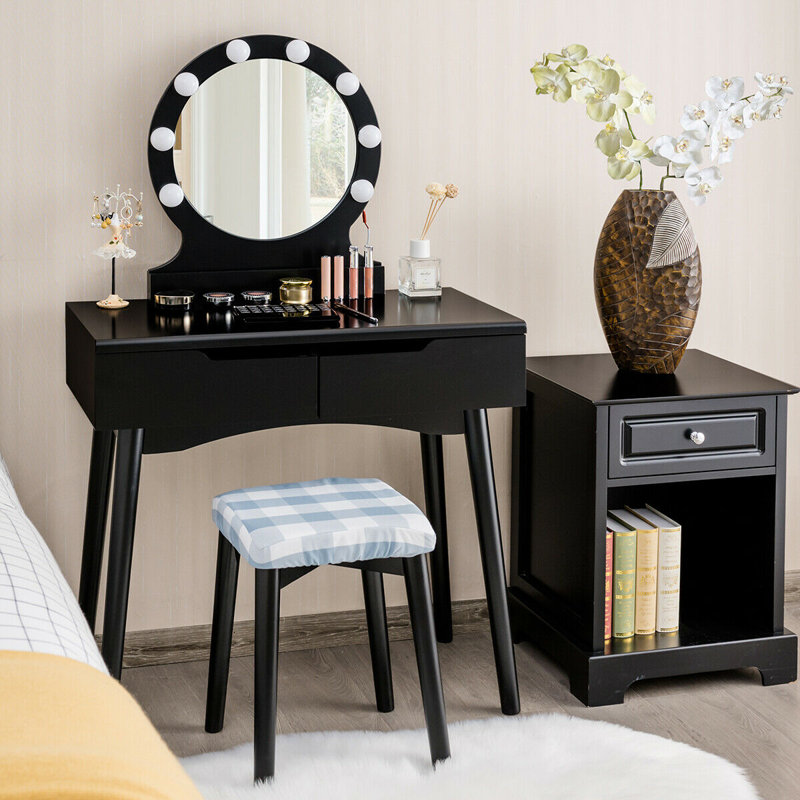 Dressing Table with Mirror, Black/Black