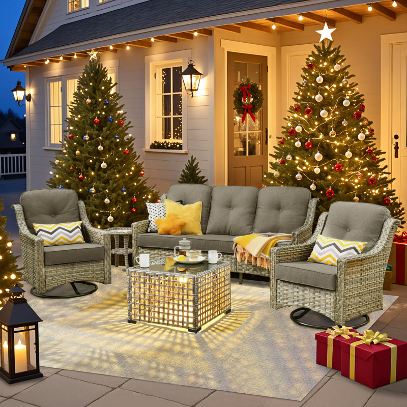 Harper 6 - Person Outdoor Seating Group with Cushions and Solar Powered Coffee Table, Gray