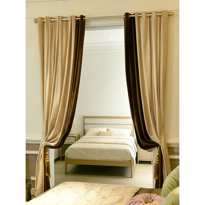 Gilded Champagne & Brown Two-Tone Velvet Curtains - European Light Luxury Style, Silky Drape, 80%-90% Blackout For Bedroom & Living Room