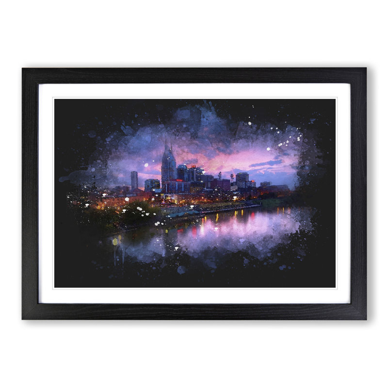 Nashville Tennessee Skyline - Picture Frame Graphic Art, 36cm H x 48cm W x 2cm D, Black Framed