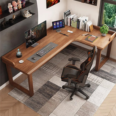 Nut-brown L-Shaped Solid Wood writing desk