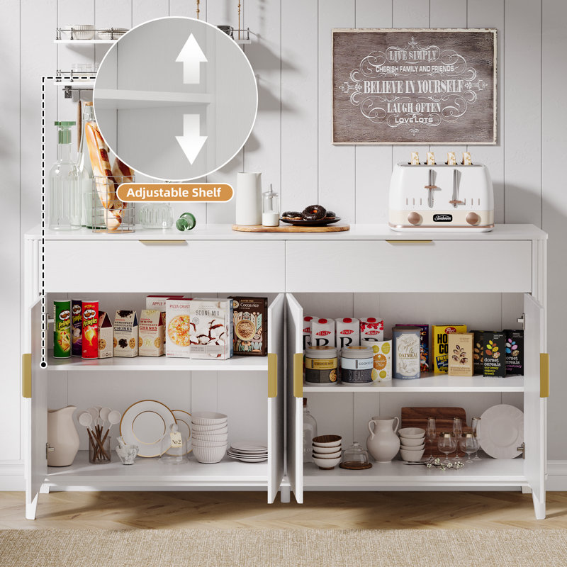 63" Fluted Sideboard Buffet Cabinet With Storage, Console Coffee Bar Cabinet, Modern Accent Credenza Storage Cabinet
