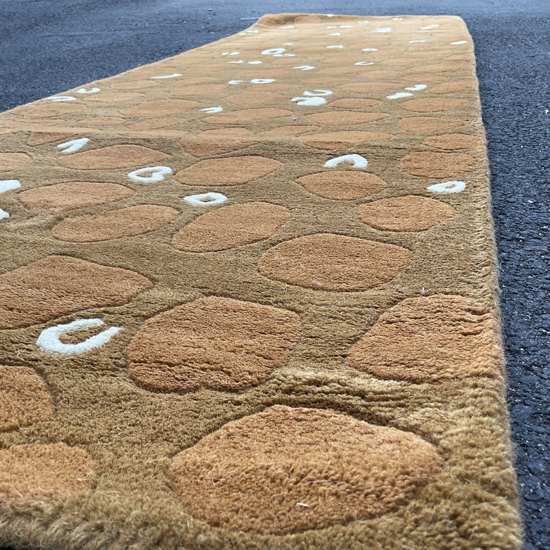 Tapis brun / blanc en laine touffeté à la main Indo, Tapis de couloir 2 pi 6 po x 8 pi