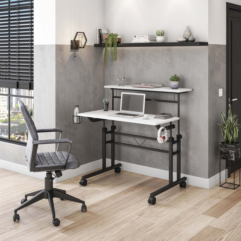 Bureau d'écriture roulant avec hauteur réglable et tablette mobile, parfait pour le bureau à domicile et les petits espaces