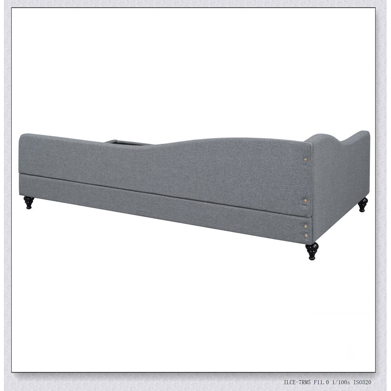 L-Shaped Linen Daybed,With Solid Wood Legs, Gray, Twin