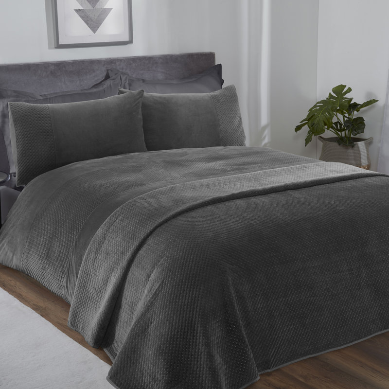Carelyn Microfiber Solid Colour Duvet Cover Set with Pillowcases, Silver, Single - 1 Standard Pillowcase