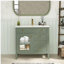 Lavabo de salle de bain 35,6 po Mid-Century avec verre à motif et bande lumineuse à capteur de mouvement, meuble-lavabo sur pied Farmhouse avec rangement, meuble-lavabo haut de gamme pour salle de bain, vert-1385822604