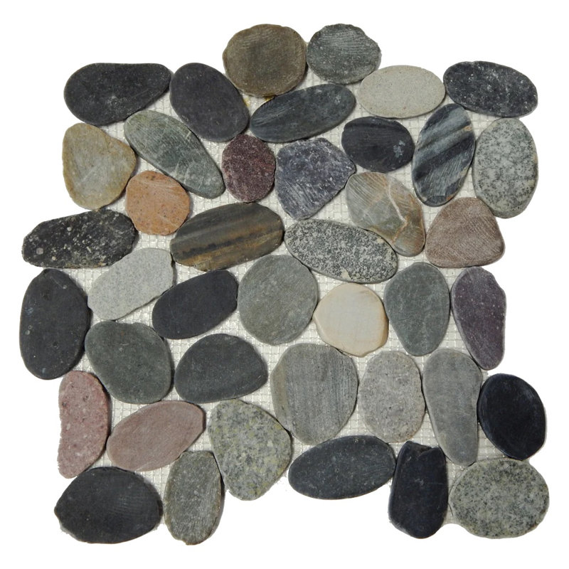 Earth Toned Natural River Rock Flat Pebble Mosaic Floor & Wall Tile 