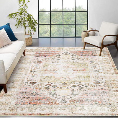 Tapis d'entrée dans le couloir de la cuisine - Revêtement de sol à poils courts antidérapant à motif oriental floral rétro (bleu)