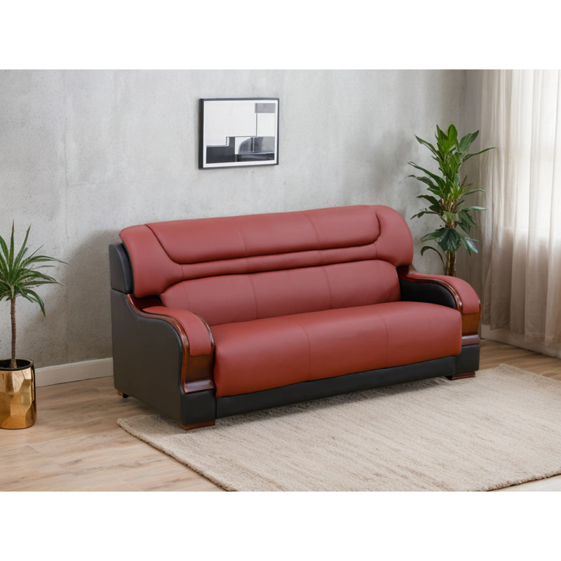 Nerisse 77" Genuine Leather Living Room Sofa, Red Genuine Leather