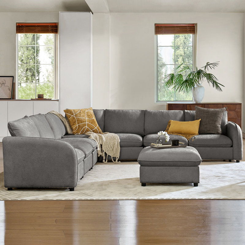 Canapé modulaire de rangement moderne Terencio de 132 po avec assemblage sans tracas , Gris