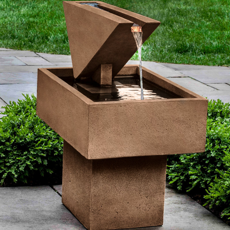 Triad Handcrafted Outdoor Concrete / Cement Sculptural Fountain, Brownstone