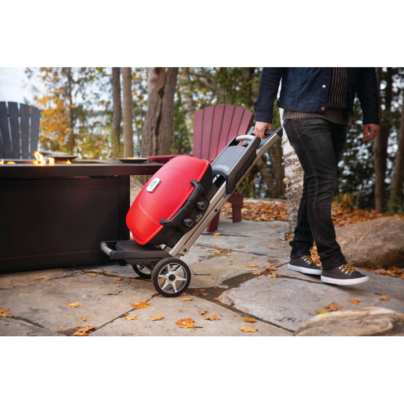Napoleon TravelQ 285X Portable Propane Gas Grill and Scissor Cart with Griddle, Red