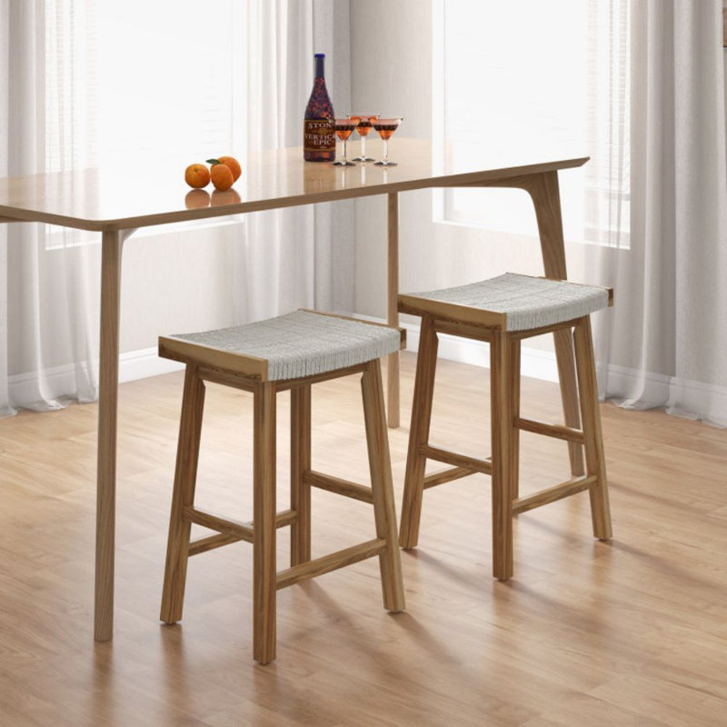 Ensemble de 2 tabourets de bar de 25,5 pouces avec siège tissé aux algues