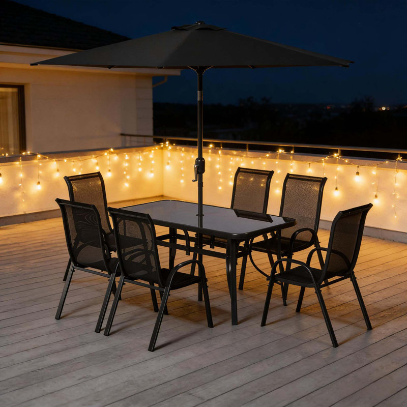 Modern Patio Conversation Set with Flexible Tilt Umbrella, Black