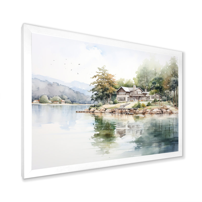 Beauté réfléchissante Lake House, H 34 po x l 44 po x P 1,5 po, Cadre simple blanc