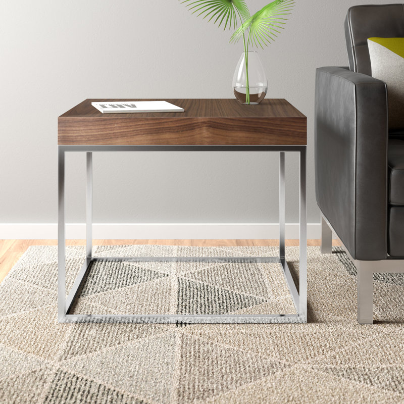 Fred Frame End Table- Modern Square Accent End Table - Wood End Table - for Living Room, Bedroo, or Office - Walnut Brown Side Table