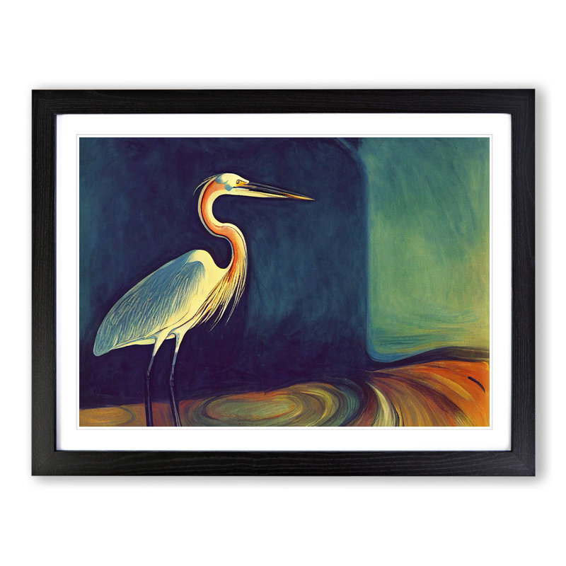 XH1022-8901X The Classic Heron Bird 1 Piece Single Picture Frame Painting, 46cm H x 64cm W x 2cm D, Black