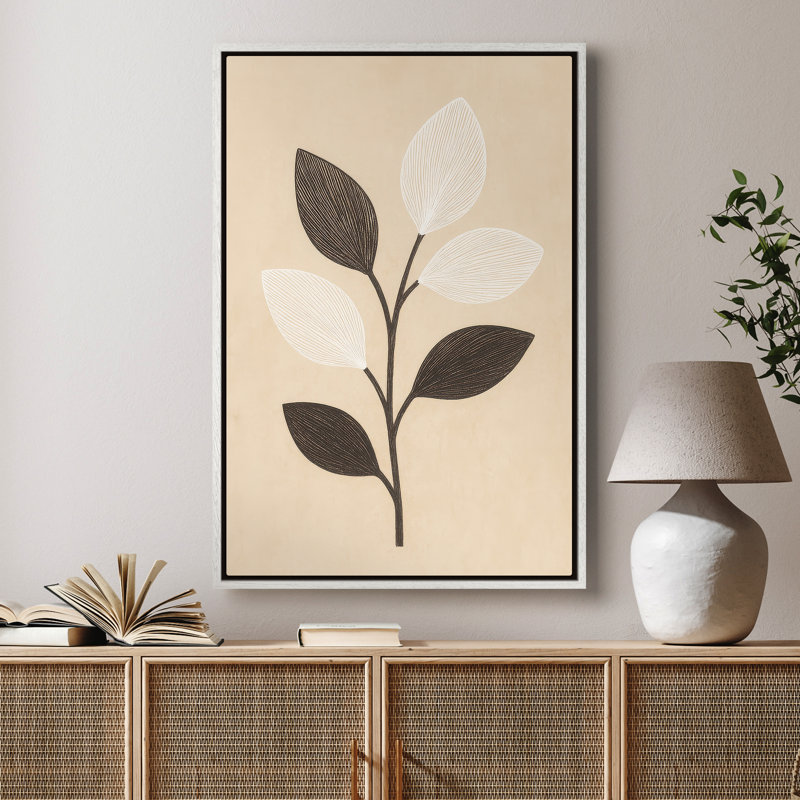 Art mural encadré sur toile - "White Leaf", impressions murales abstraites pour chambre à coucher, H 36 po x l 24 po, White