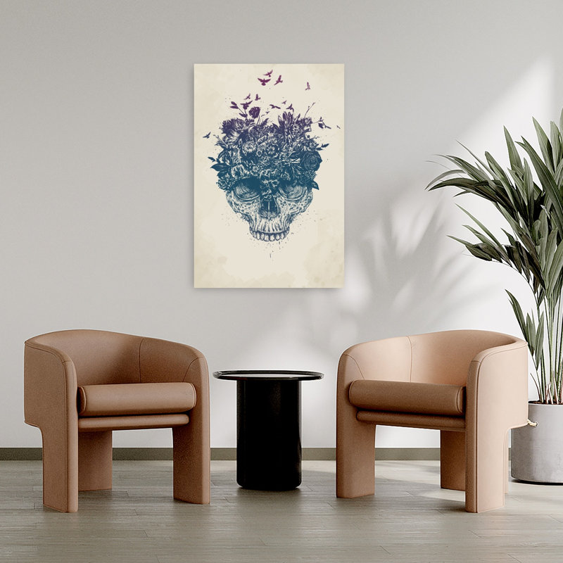 Affiche murale gothique florale contemporaine avec crâne et fleurs, 36" H x 24" W