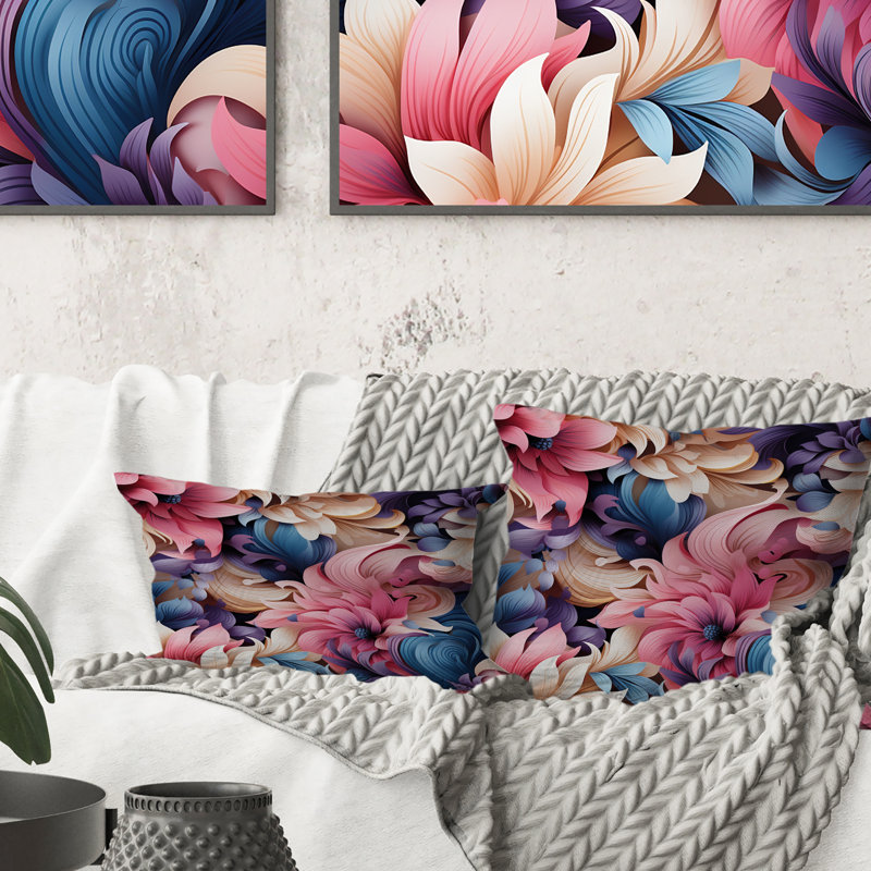 Motif de cachemire roses roses et bleues avec motif cachemire - Récif corail abstrait multicolore azur - Coussin décoratif