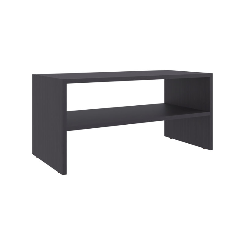 Range-chaussures avec trois tablettes ouvertes, 23,6 po de largeur, panneau de particules noir, plateau plat pour présentation, support solide, vestibule compact, design moderne minimaliste