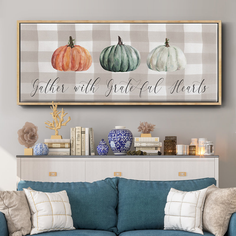 «Gather With Grateful Hearts», toile encadrée, H 20 po x l 50 po