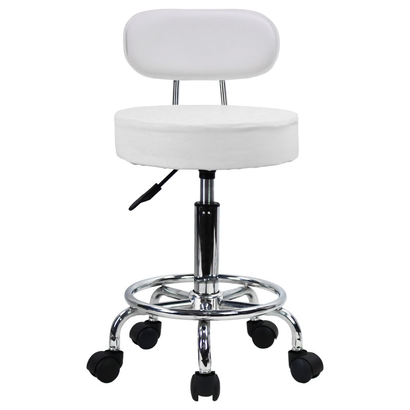 Tabouret de laboratoire réglable en hauteur en PU avec repose-pieds, Blanc