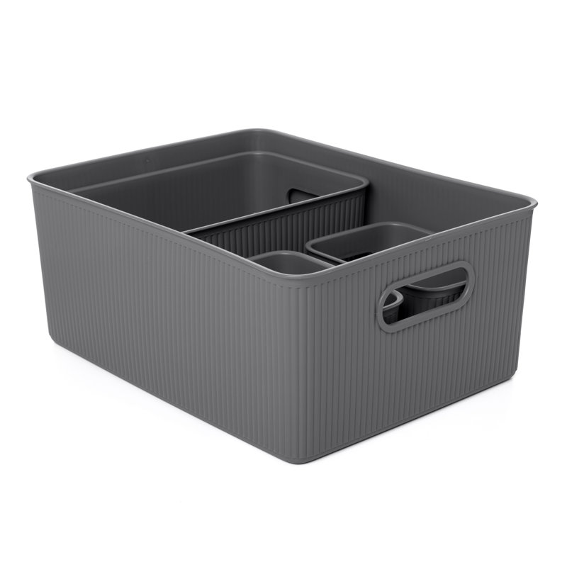 Ensemble de bacs en plastique 4 pièces, Gris
