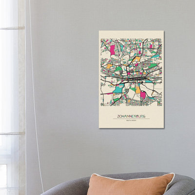Johannesburg, South Africa Map by Ayse Deniz Akerman - Wrapped Canvas Print
