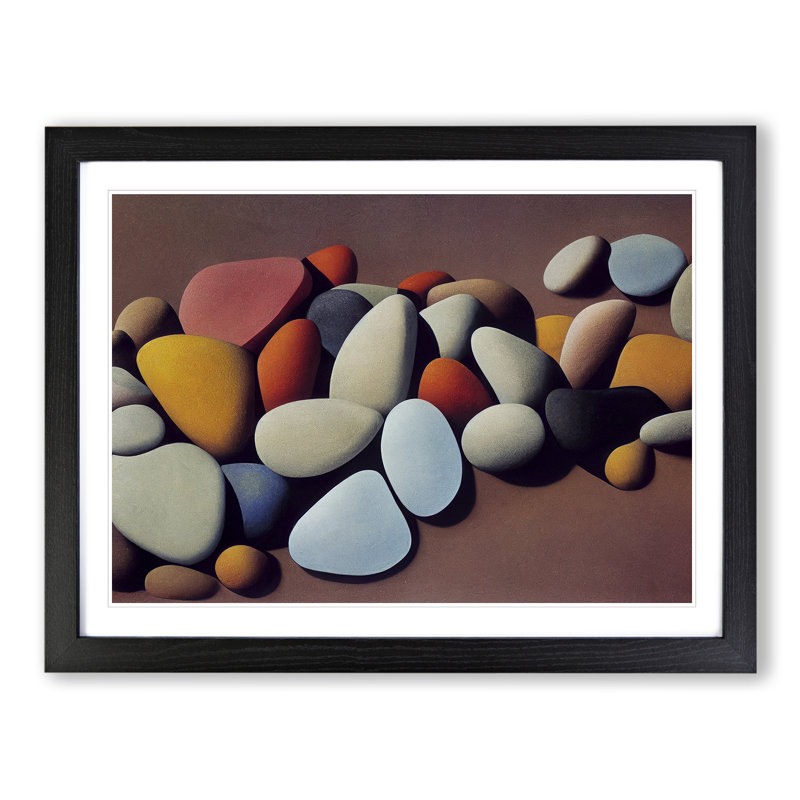Animated River Pebbles - Single Picture Frame Print, Black Framed, 46cm H x 64cm W x 2cm D