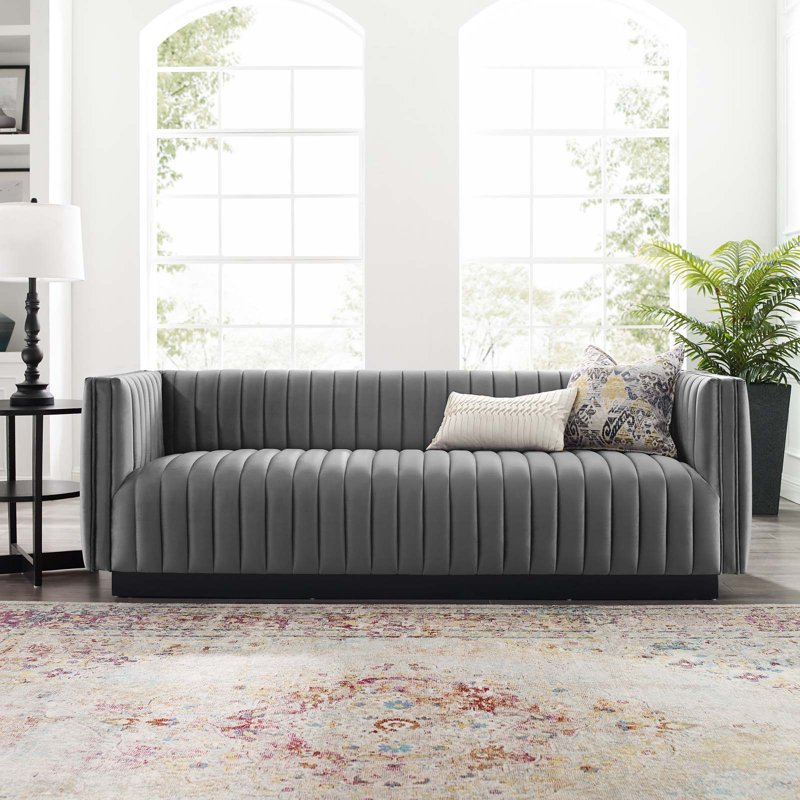 Modway Conjure Channel Tufted Velvet Sofa, Gray Velvet