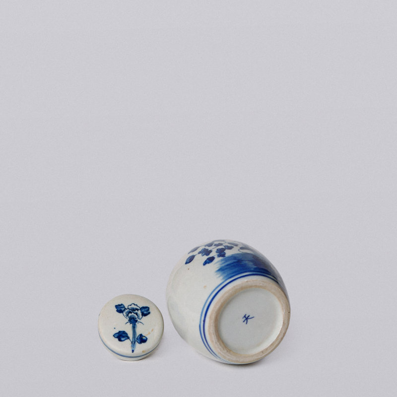 Blue and White Porcelain Mini Peony Floral Round Jar