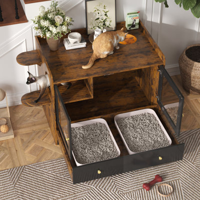 Cat Litter Box Enclosure with Drawer and Stairs