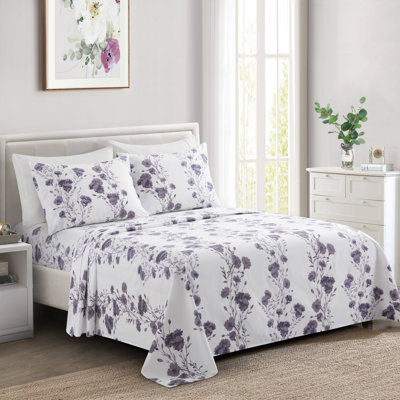 Ensemble de literie 6 pièces avec 4 taies d'oreiller, rayure mauve soyeuse à poches profondes, 4 pièces Marina