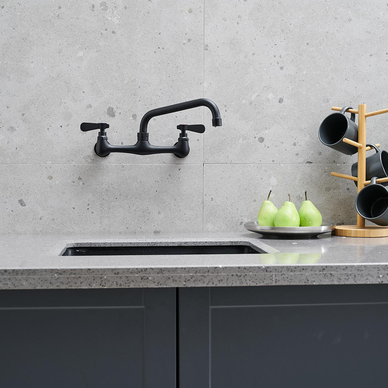 Double Handle Wall Mount Kitchen Faucet Standard Kitchen, Matte Black