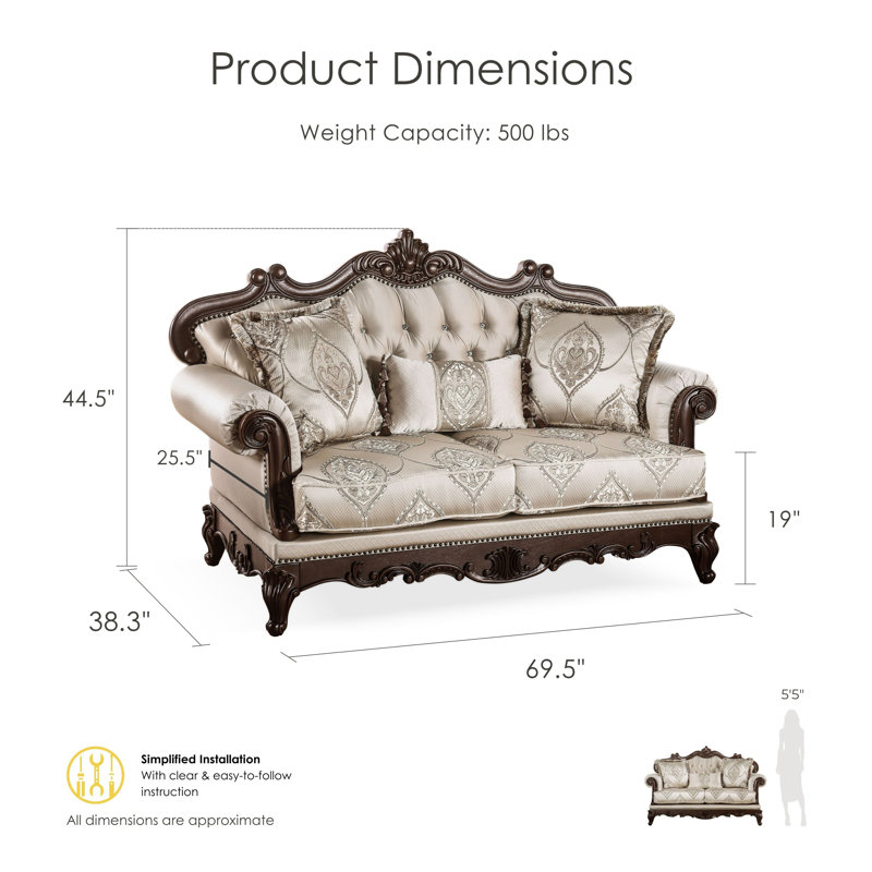 Barbato Upholstered Sofa, Beige, 44.5"H x 69.5"W x 38.25"D