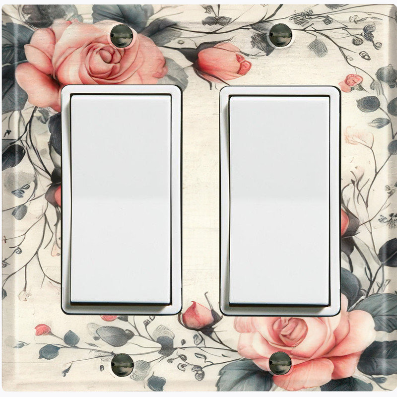 Couvercle de plaque d'interrupteur en métal; Bascule à 2 bandes US standard - bordure rose rétro, # 6 Double GFI / Rocker