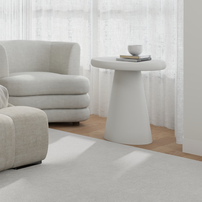 Table d'appoint ronde moderne en bois d'ingénierie et en ciment - blanc