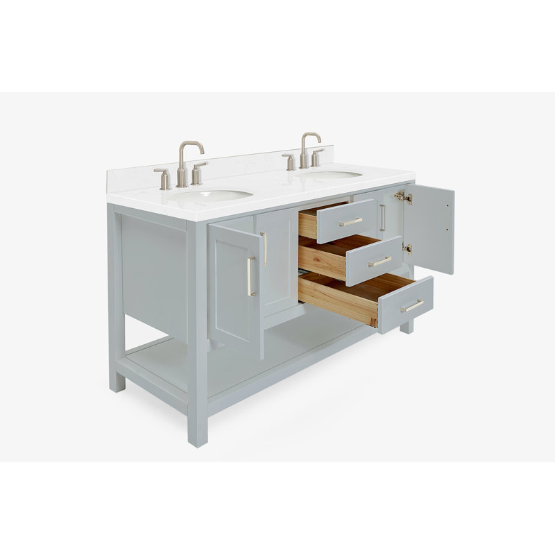ARIEL Magnolia 60 Double Sink Bathroom Vanity with Top, Gray