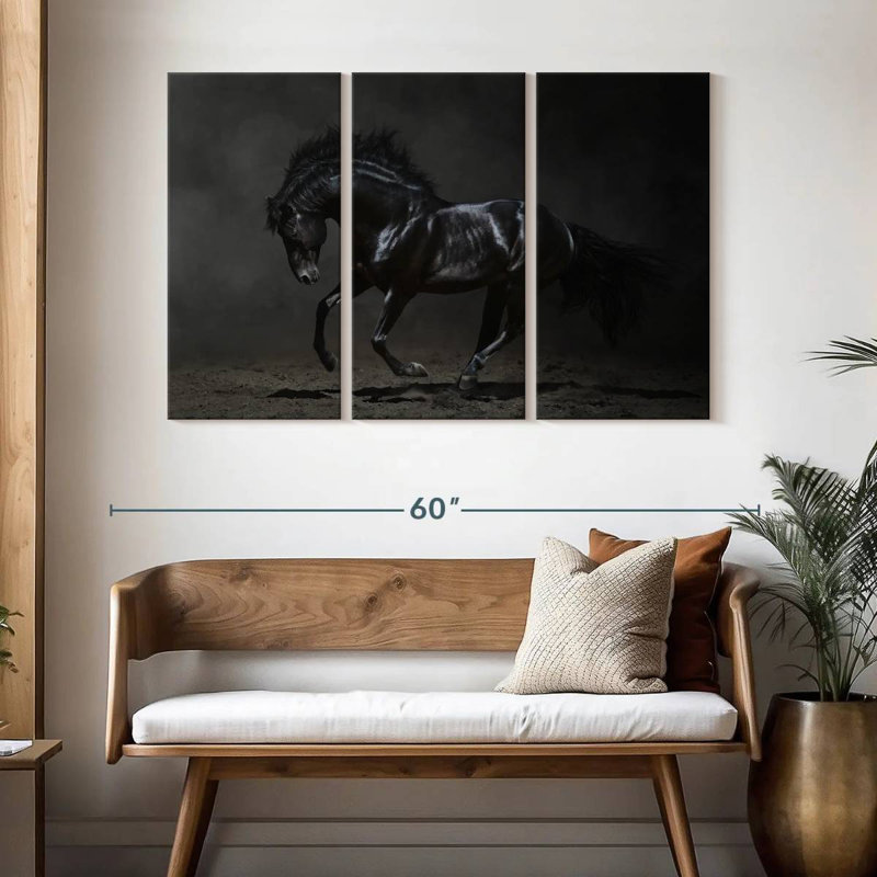 Brampt Shiny Black Horse, 32" H x 50" W