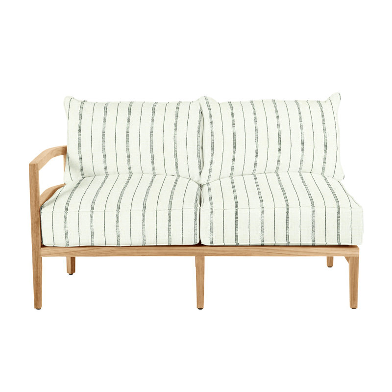 Santa Barbara 57.5" Wide Teak Loveseat with Cushions, Natural White, Natural Teak, Welt + Standard fill