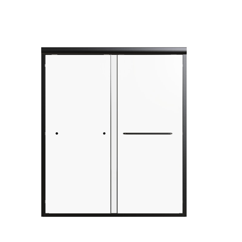 Semi- Shower Door - 56"-60"W X 70"H, Matte Black, 19Mm Round Tube Handle Kit Double Bypass Sliding, 70" H, Safe And Stylish Bathroom Accessory