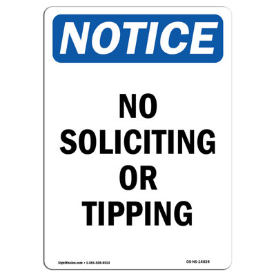 No Soliciting or Tipping Sign
