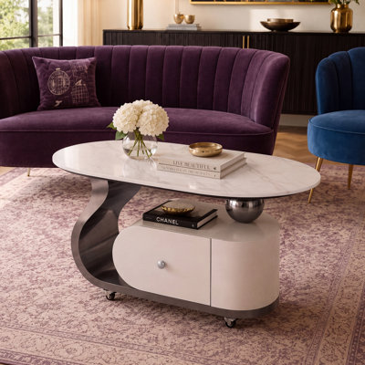 Table basse ovale de 39,4 pouces pour salon