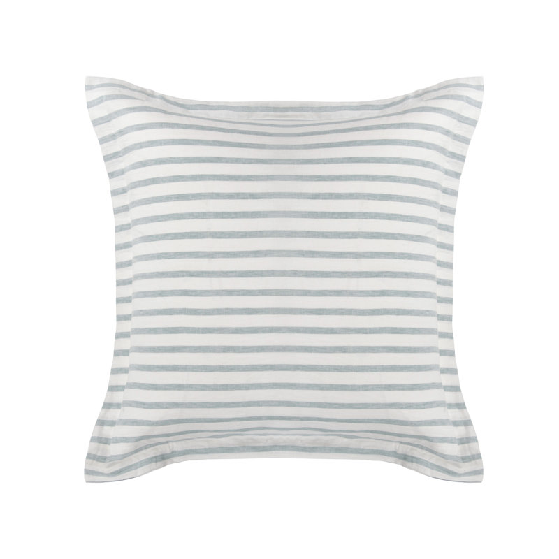 100% French Linen Flanged 26" X 26" Euro Sham, Cream & Wave Stripe