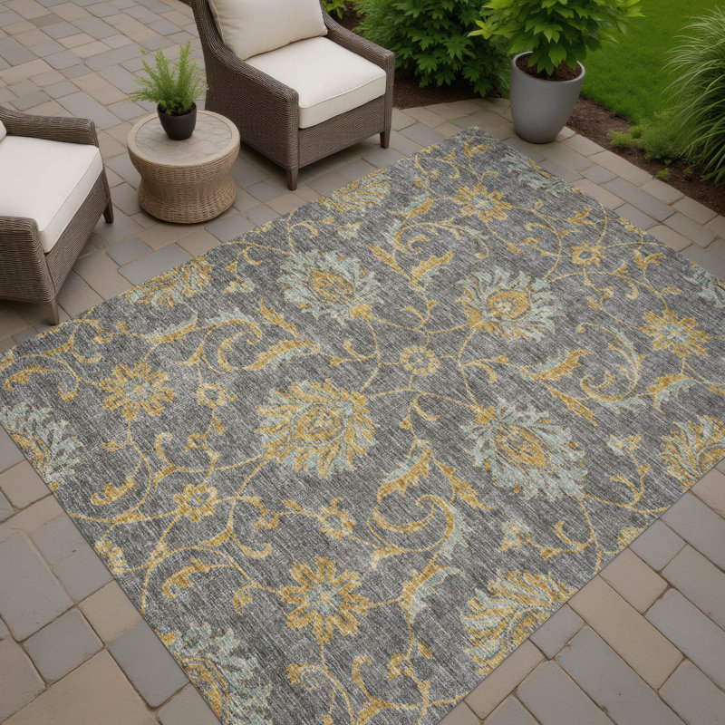 Tapis lavable à la machine intérieur / extérieur ACN2966, Gris, 10 pi x 14 pi