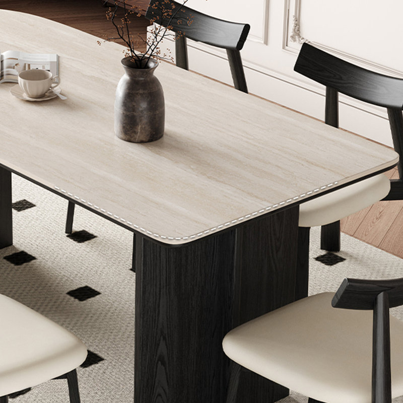 Small black rectangular rock slab table set, 29.52"H x 62.99"L x 31.49"W
